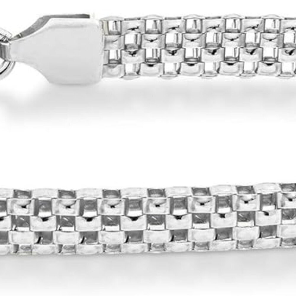 925 Silver Mesh Chain Bracelet for Women Italian Style 7 Inch Gift Box